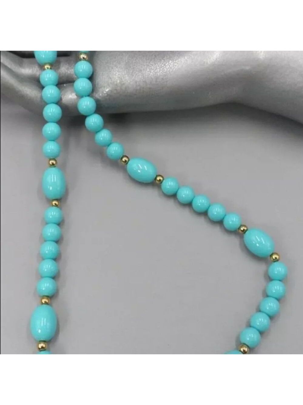 Avon 1983 Turquoise Impressions Necklace Simulated Turquoise Gold Accents Vtg - Picture 3 of 8